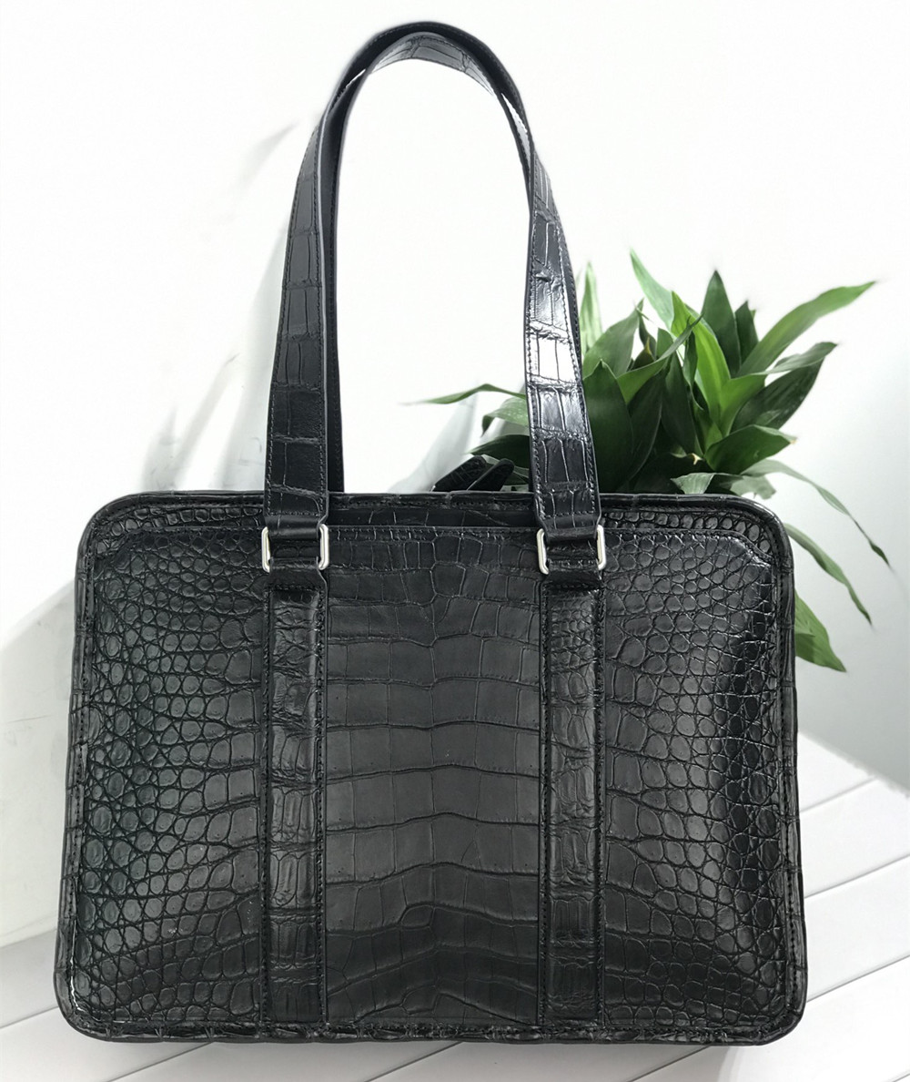 Luxury Tote Bags With Zipper - New crocodile leather laptop bag real
