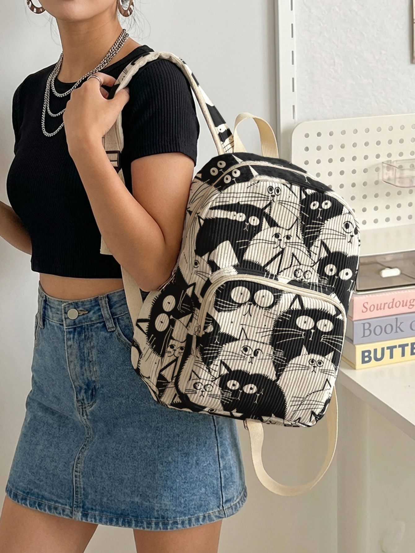 Black & White Cartoon Cats All - Luxury Bags White ulasan dan harga