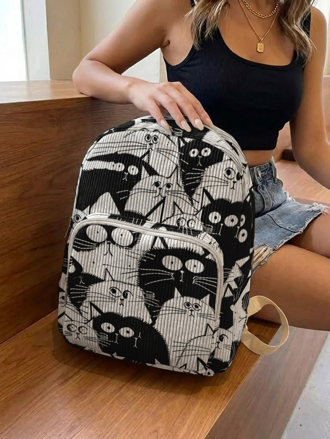 Black & White Cartoon Cats All - Luxury Bags White ulasan dan harga