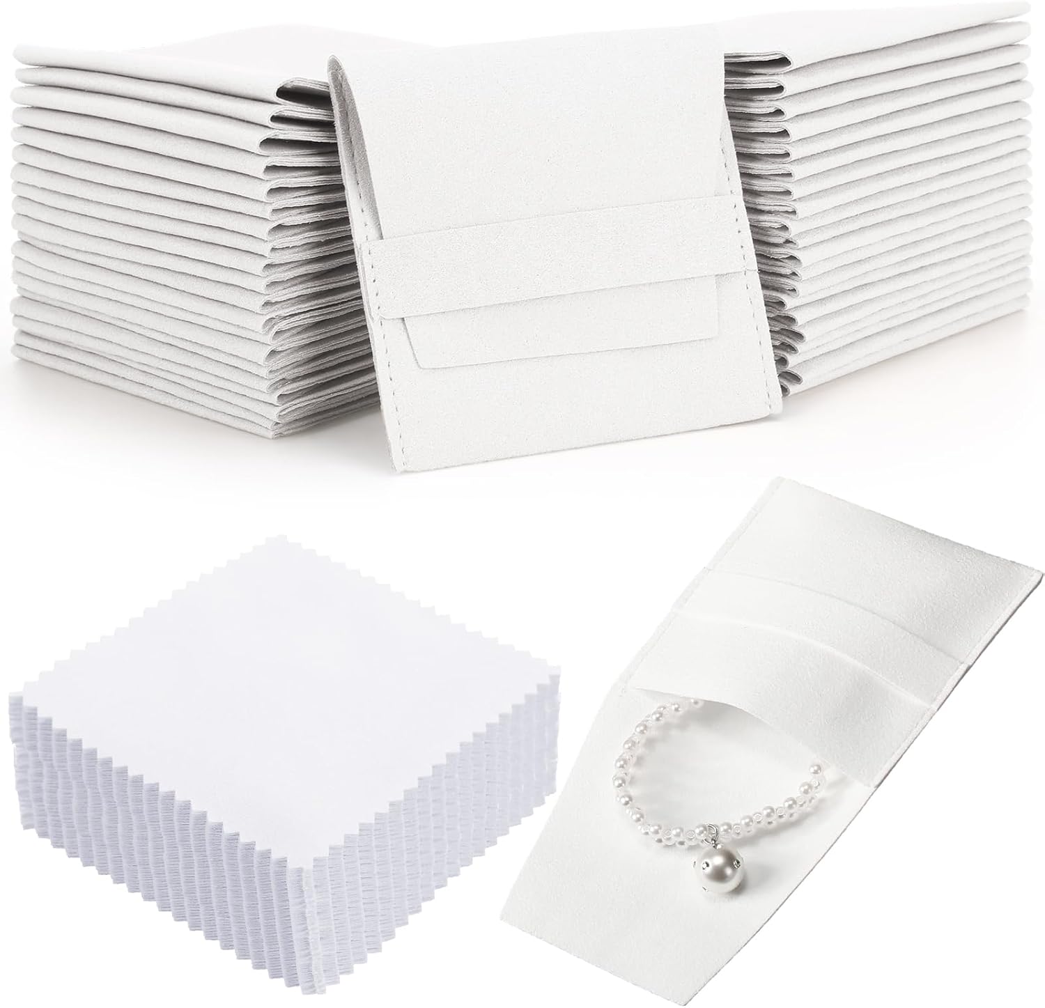 40 Pcs Microfiber Jewelry Pouc - Luxury Bags White ulasan dan harga