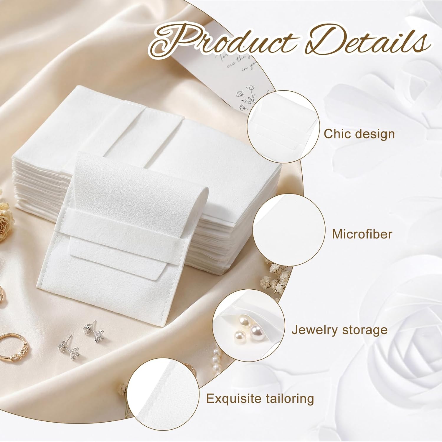40 Pcs Microfiber Jewelry Pouc - Luxury Bags White ulasan dan harga