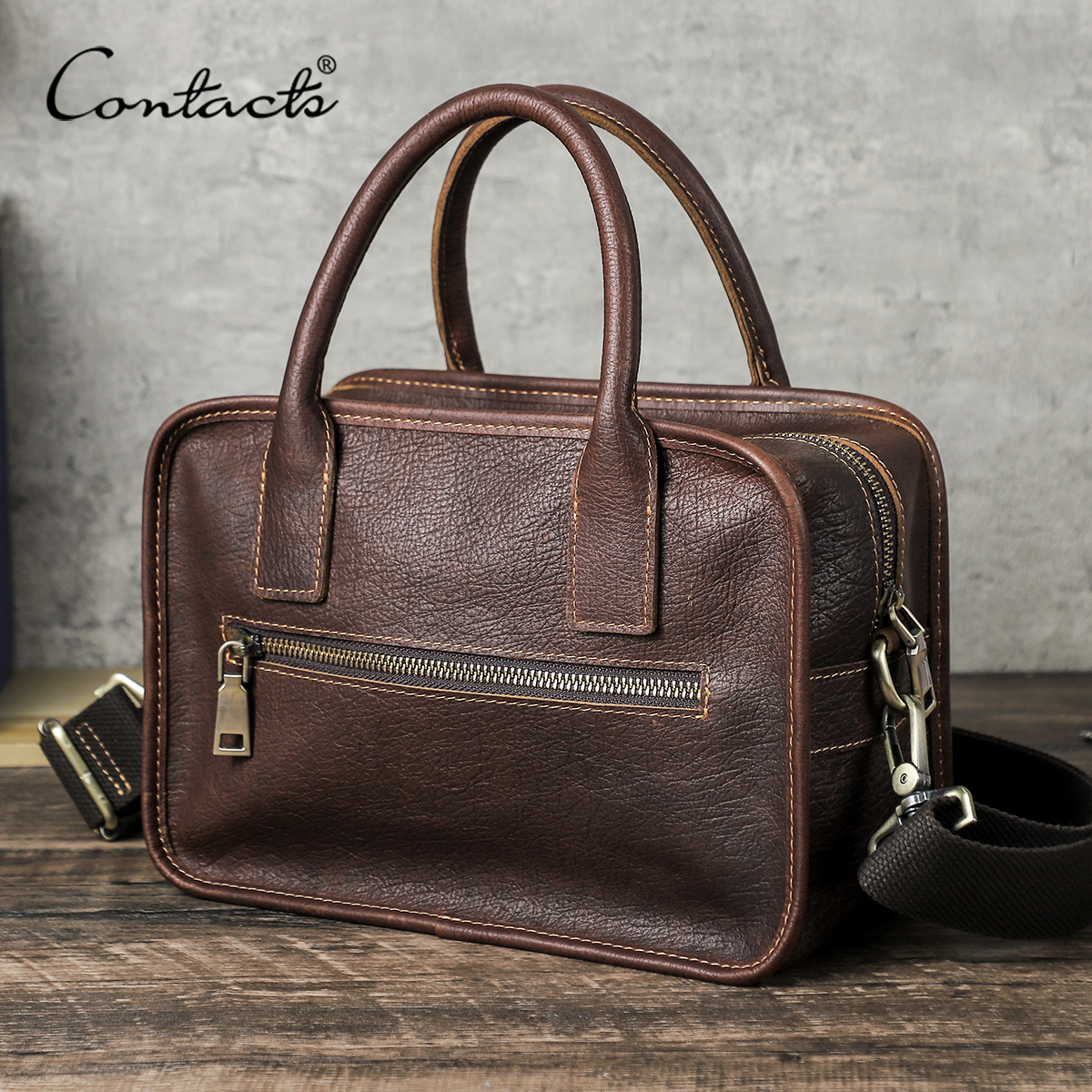 CONTACT'S Genuine Leather Men  - Luxury Tote Bags With Zipper ulasan dan harga
