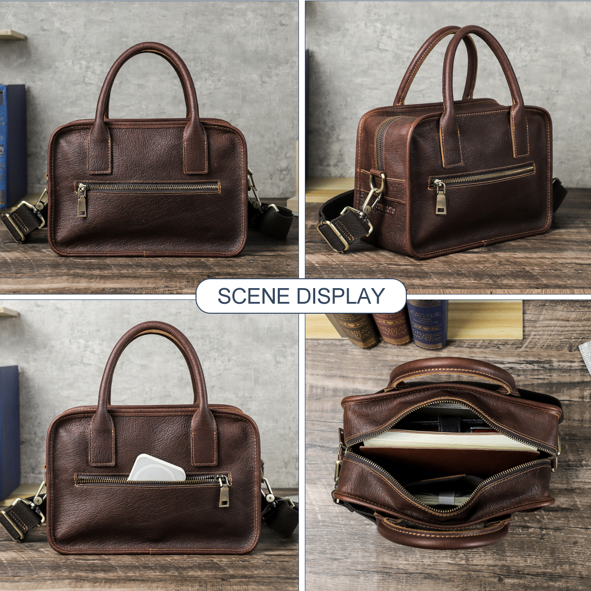 CONTACT'S Genuine Leather Men  - Luxury Tote Bags With Zipper ulasan dan harga
