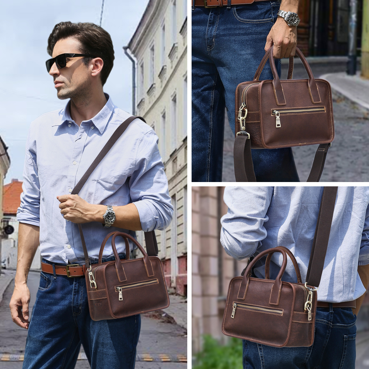 CONTACT'S Genuine Leather Men  - Luxury Tote Bags With Zipper ulasan dan harga