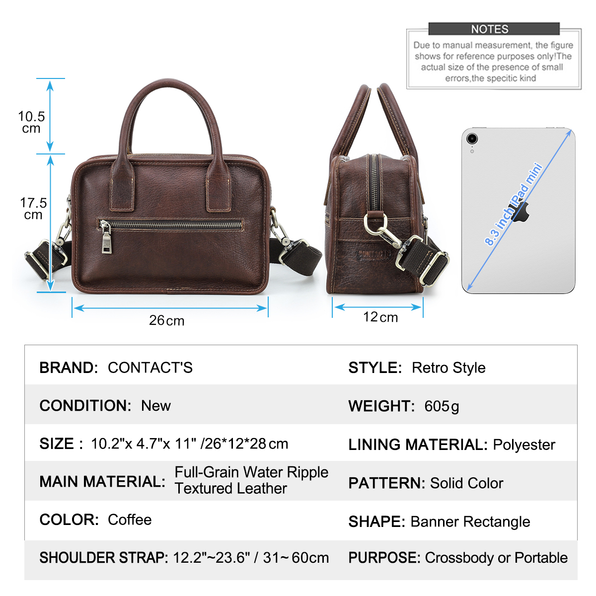 CONTACT'S Genuine Leather Men  - Luxury Tote Bags With Zipper ulasan dan harga