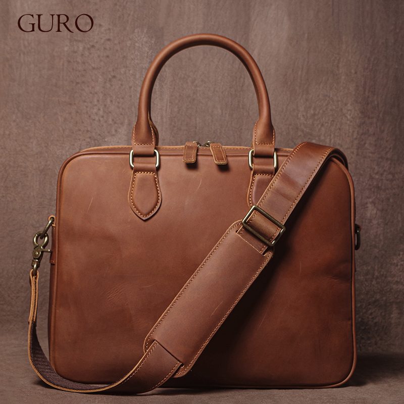 GURO Men Crazy Horse Cowhide B - Luxury Tote Bags With Zipper ulasan dan harga